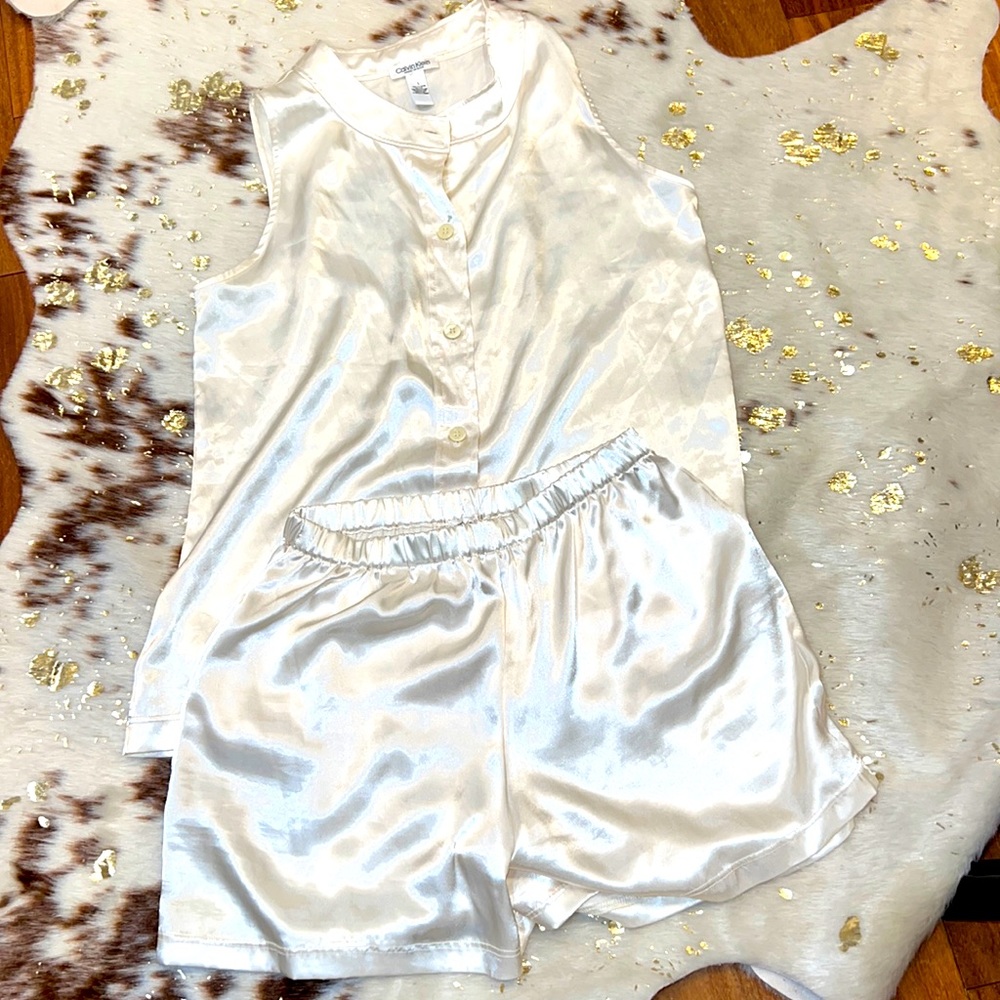 Vintage Calvin Klein Satin cream Shorts & top set